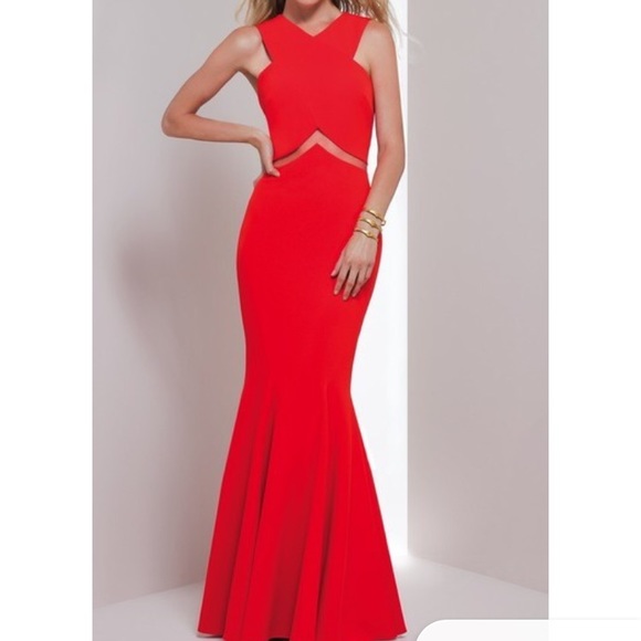 red crepe gown
